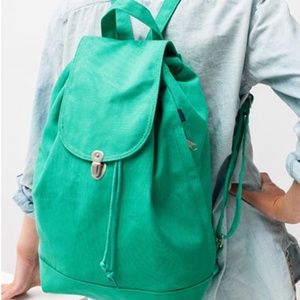 Baggu Drawstring Canvas Backpack Clasp Teal Blue Bag Adjustable Pockets